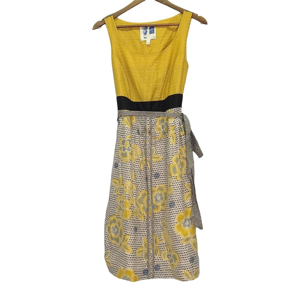 Anthro Edme & Esyllte Yellow Floral Dress Size 6